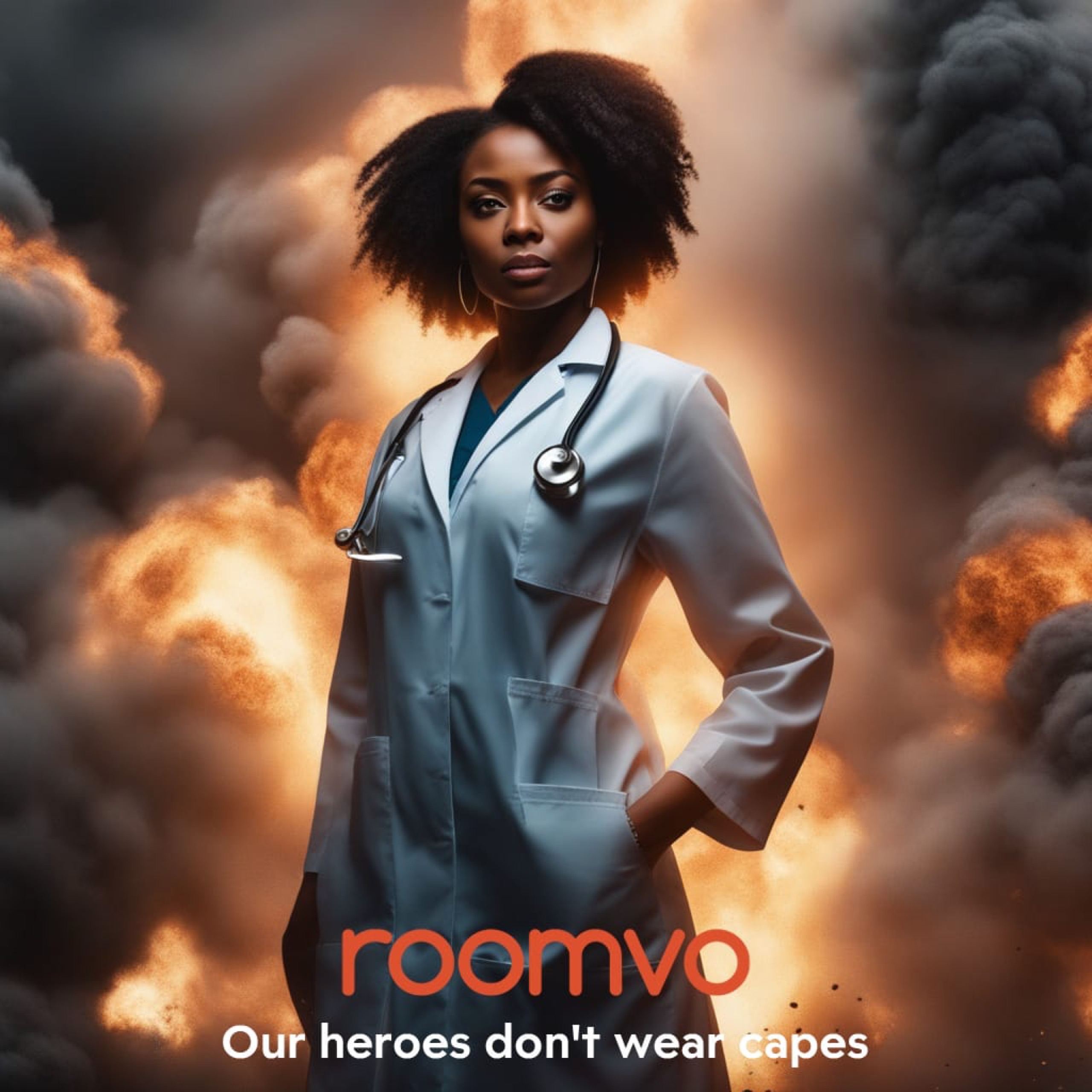 AI-generated hero portrait of a guest reimagined as a doctor at Roomvo's 'Our Heroes Don't Wear Capes' photo booth at TISE 2024