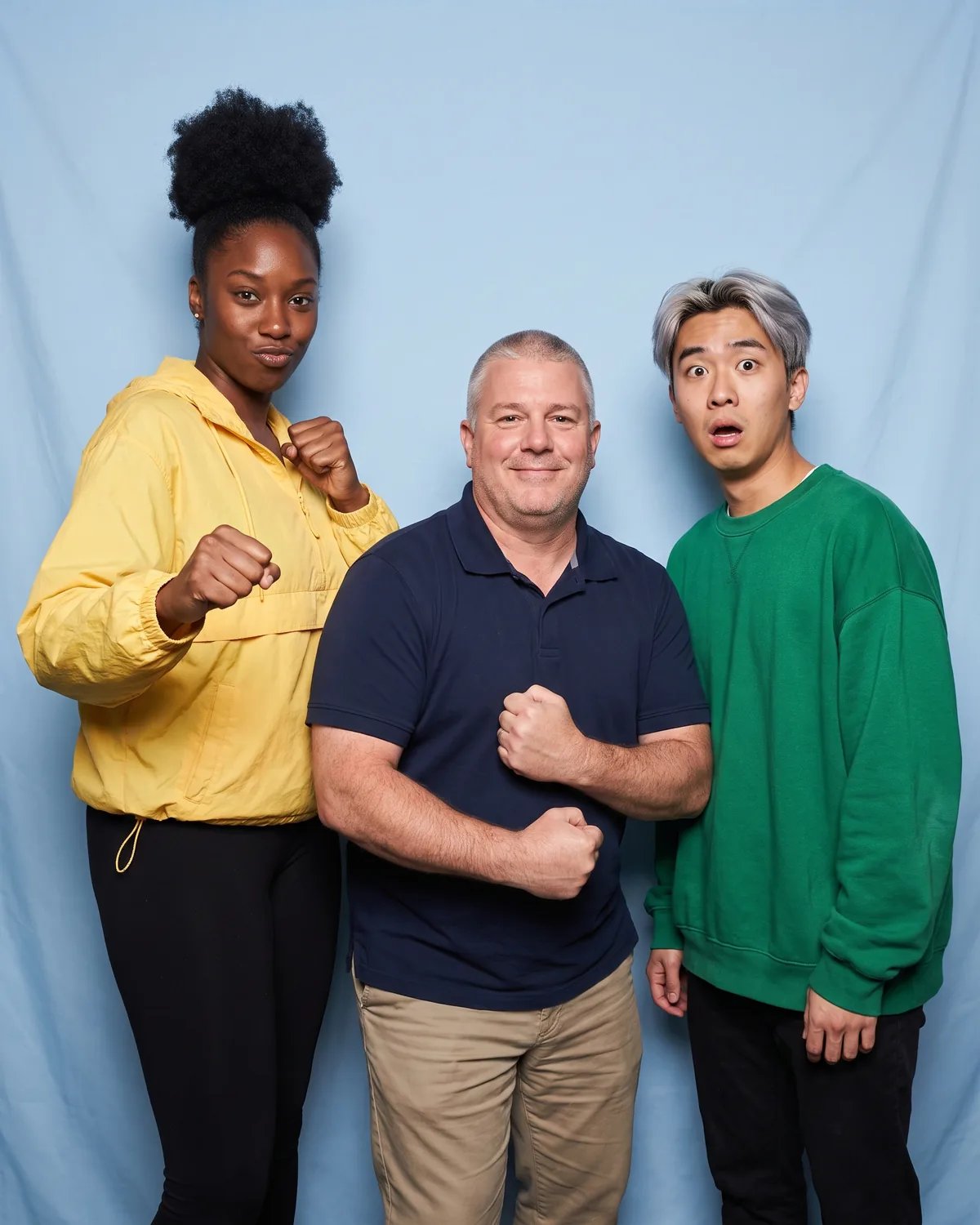Three coworkers posing at a team building day