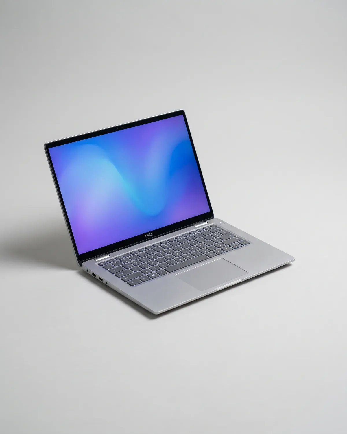 Silver Dell laptop, open