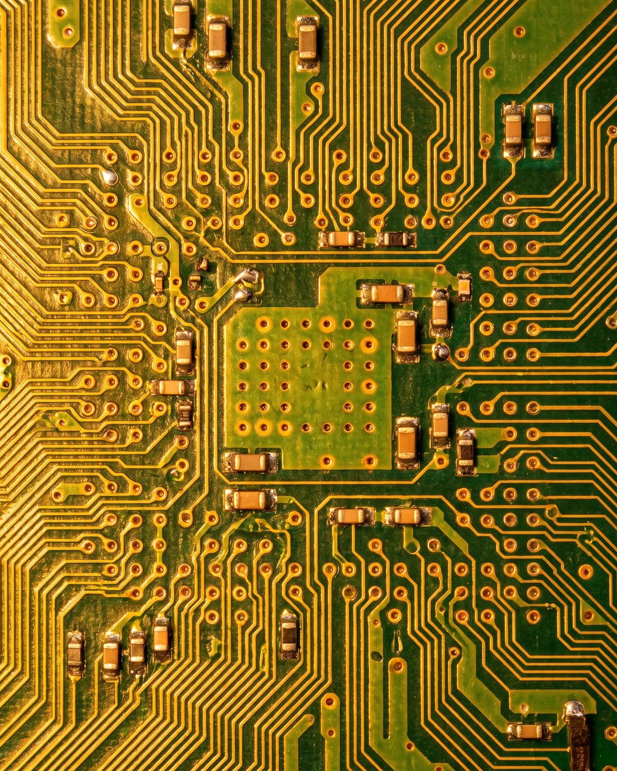 A gold and green circuit board