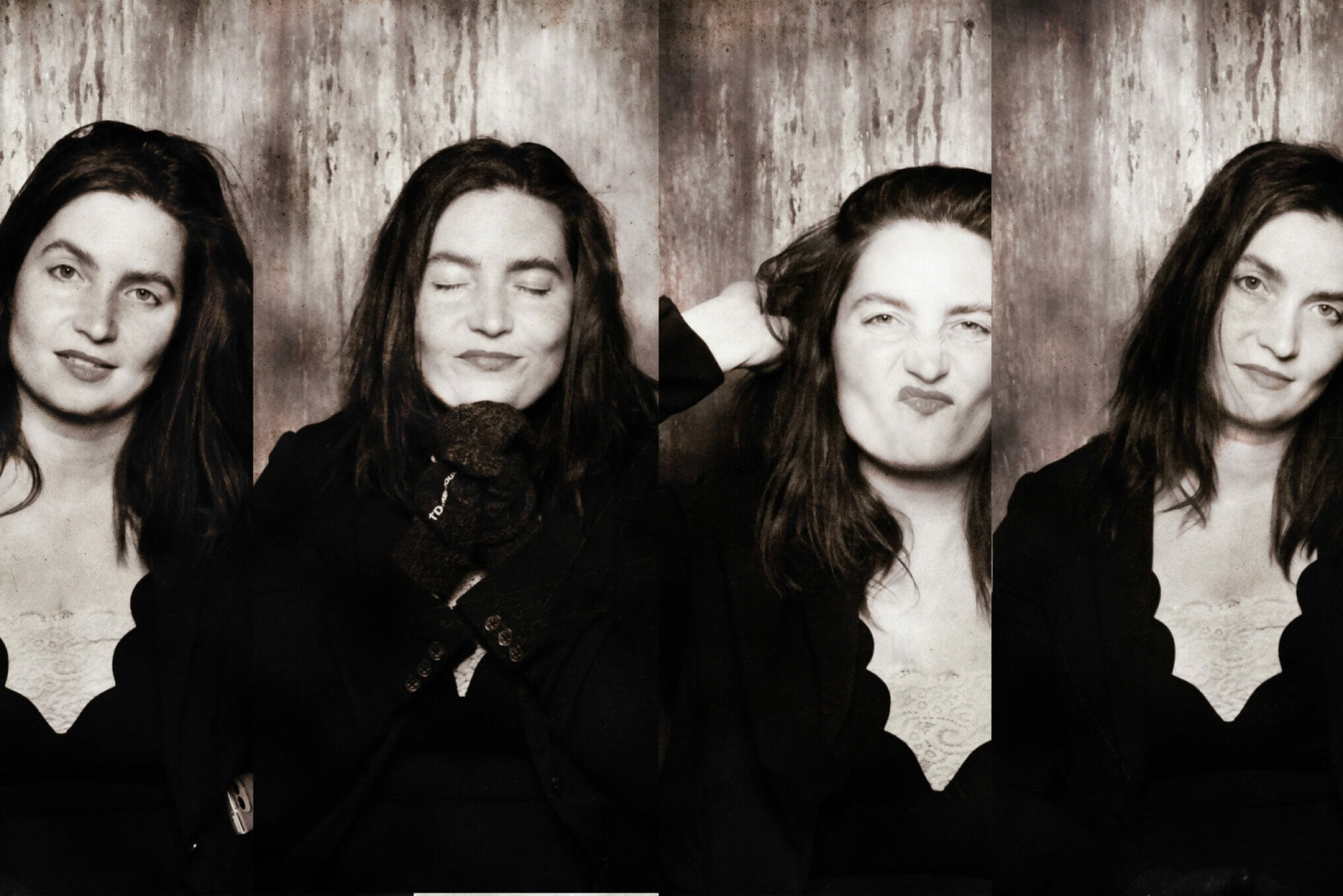 Vintage-style black and white photo booth strip with the grainy Booth by Bryant look, printed by Booth by Flashbulb