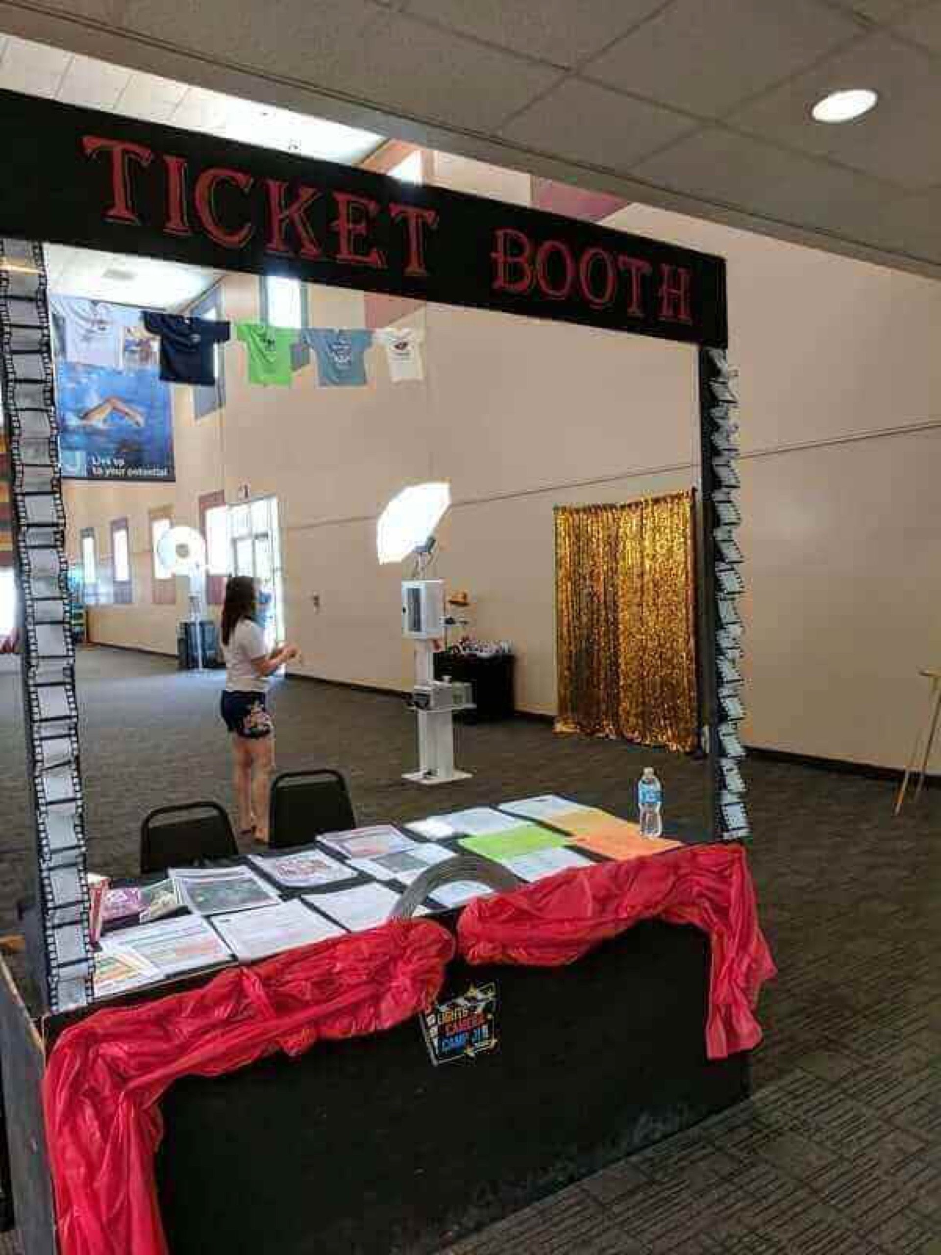 The Lights, Camera, Camp J ticket booth entrance at the Tucson Jewish Community Center, where the camp party doubled as the JCCA's 100-year birthday celebration