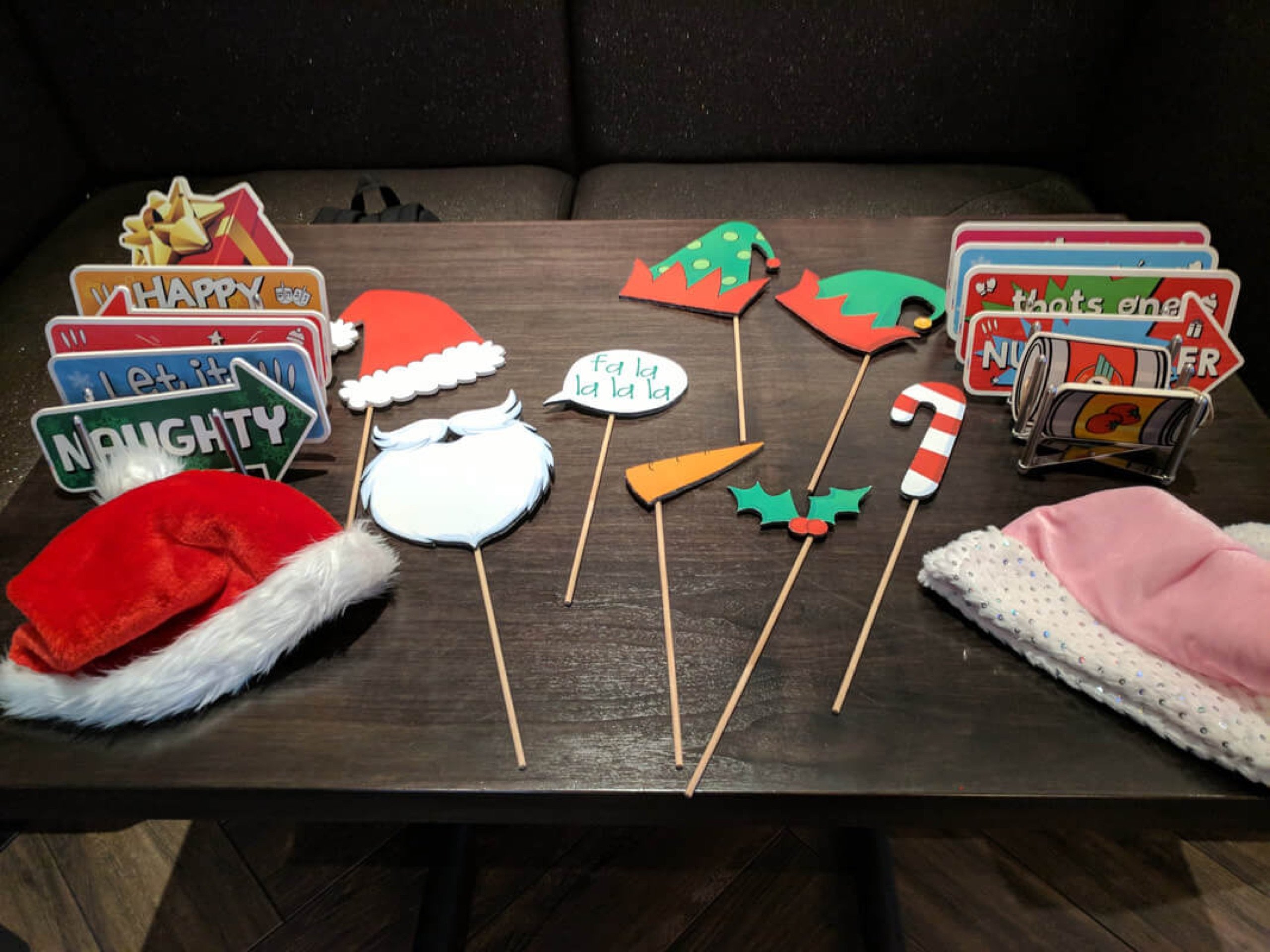 Holiday props staged for the Dave & Buster's Holiday Party Showcase on September 14, 2017, the night we debuted a custom animated GIF template built just for Dave & Buster's