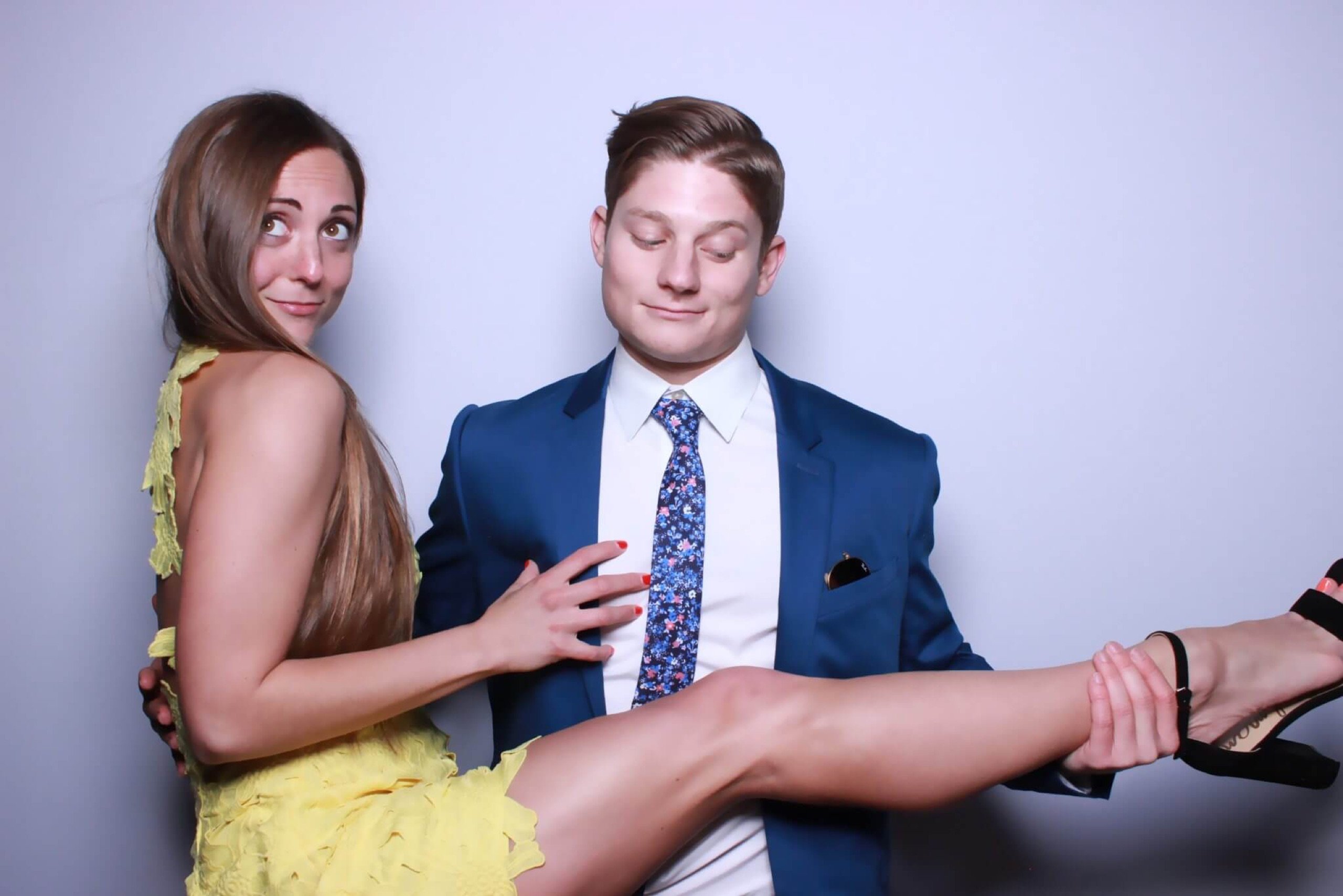 Glam Booth portrait of two wedding guests posing at Lauren and Hartley Roadie's outdoor wedding in Paradise Valley, Arizona, March 2018