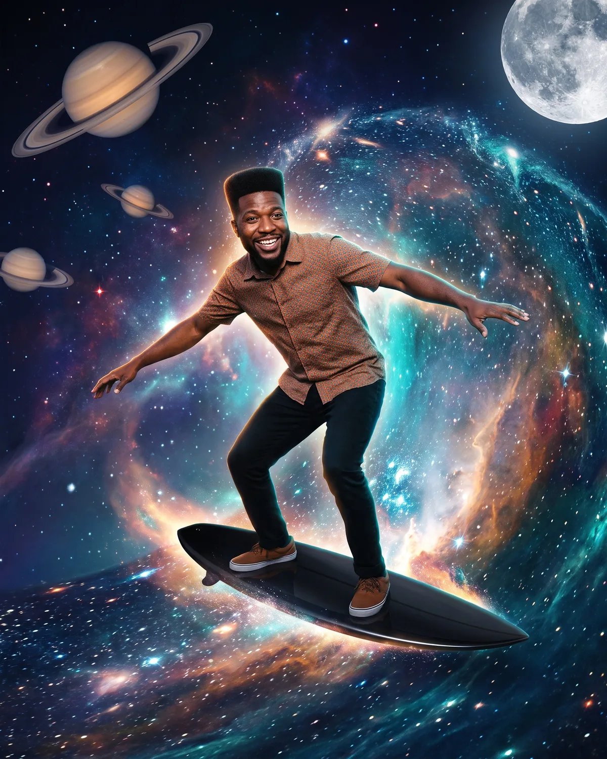 The guest surfing a wave of stars through outer space