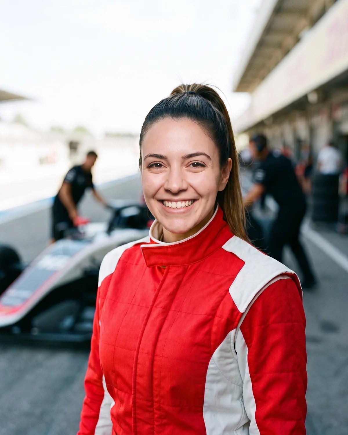 The guest's face on the race car driver, with the suit and pit lane unchanged