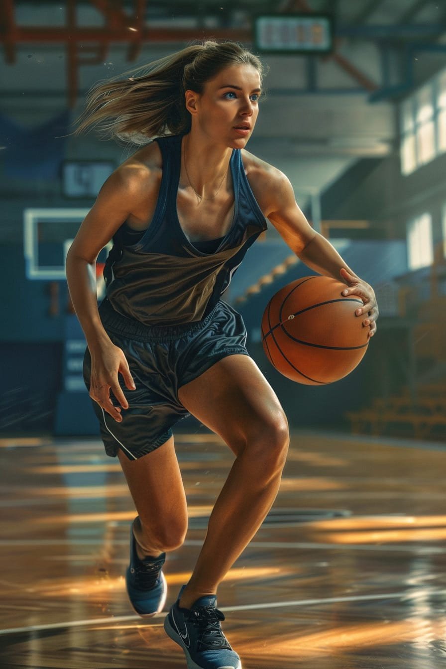 Guest playing basketball in a bright gym