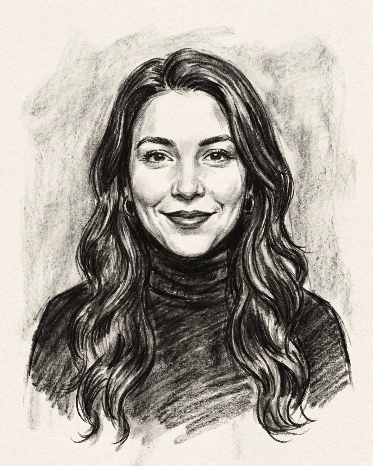The guest as a smudged charcoal drawing on textured paper