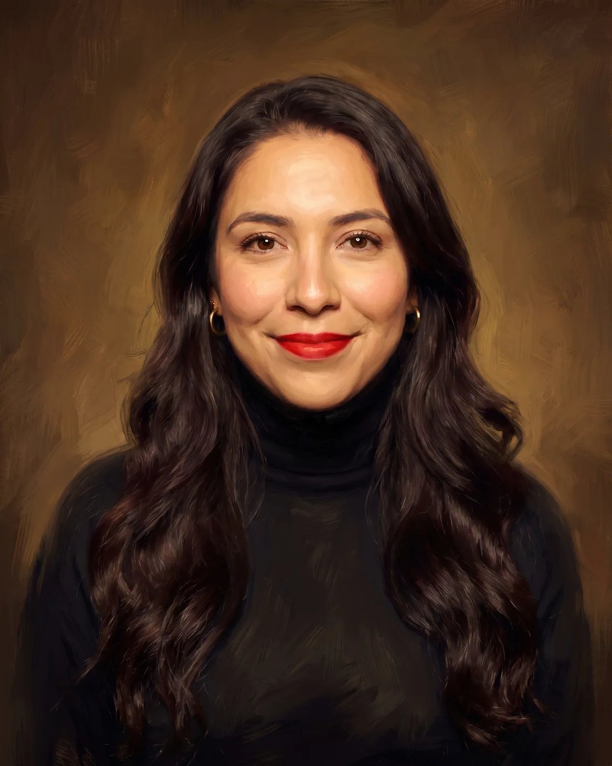 The guest as a classical oil portrait with warm light and visible brushstrokes