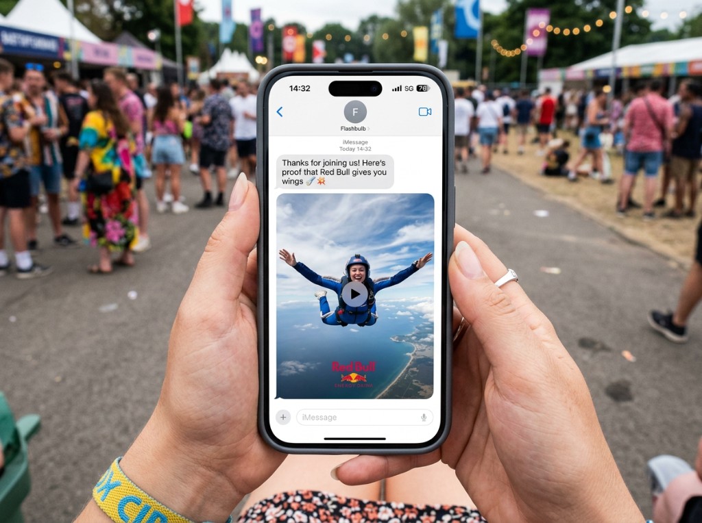 Guest receiving a branded AI video via text message at a live event