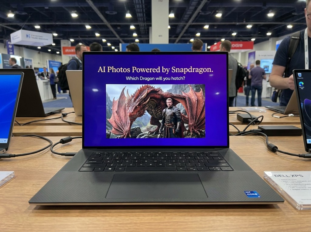 AI photobooth software running on a Dell XPS laptop at a trade show activation