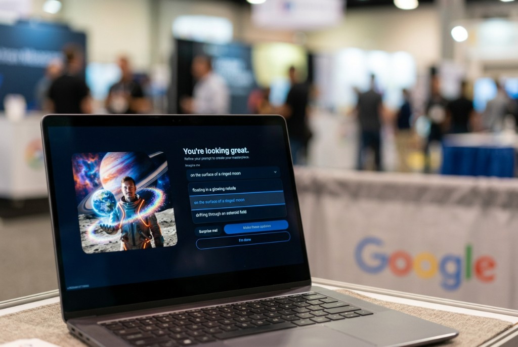 Custom AI photo activation software running on laptop at a live event