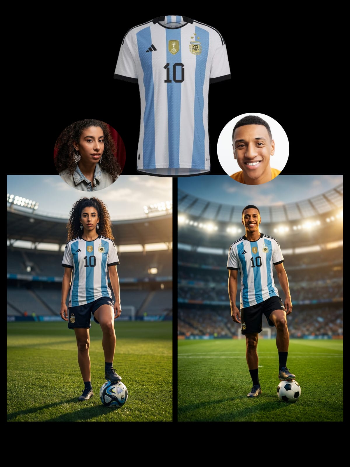 Two guest headshots turned into matching soccer trading card portraits